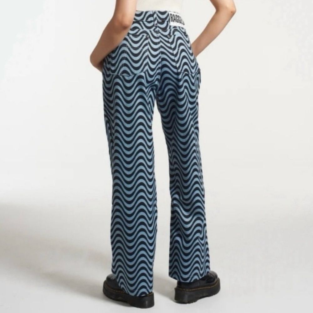 Ragged Priest Print Jeans Wave Dad Jeans High Rise Striped Relaxed Fit Denim Y2K